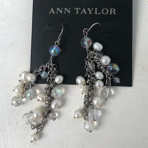 Ann Taylor Silver Grape Cluster Earrings with Crystals & Pearls NWT